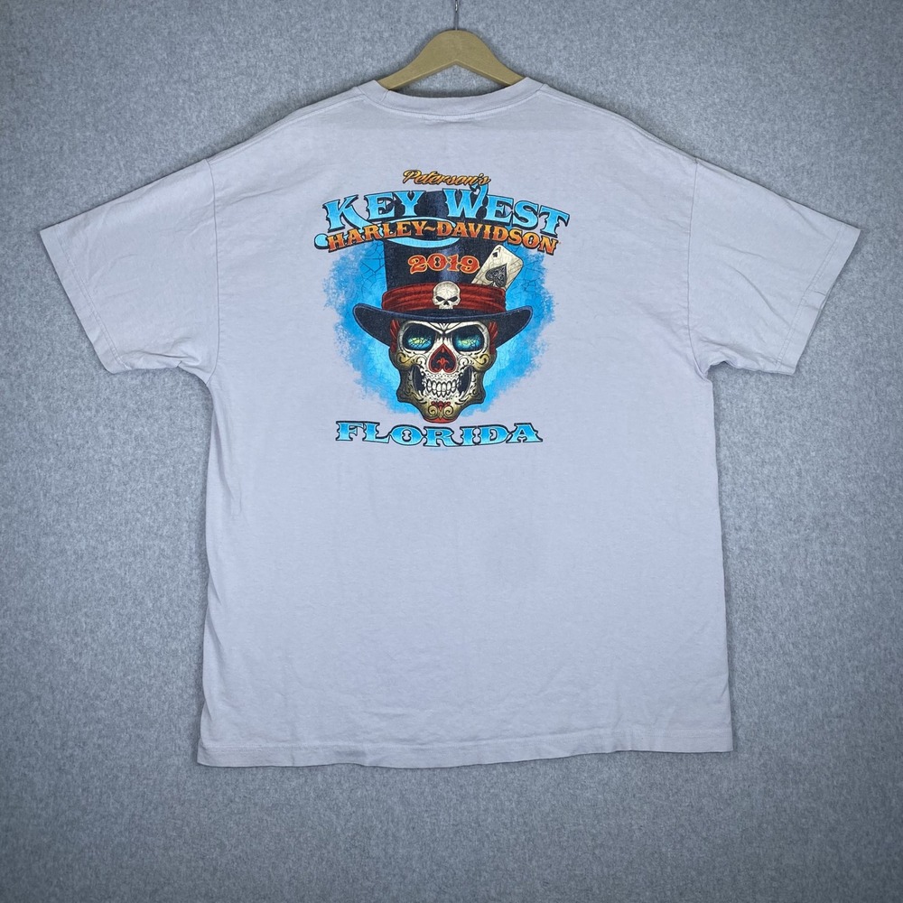 Harley Davidson T-Shirt Mens 2XL Gray Key West Florida 2019 Skull Graphic Tee
